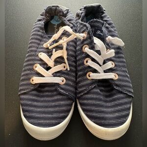 TOMMY BAHAMA Woman’s No-Tie Slip-on Sneakers, Blue/White Striped, Size 7.5, Used